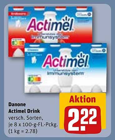 Danone Actimel Drink - Verschiedene Sorten, je 8 x 100-g-Fl.-Packung
