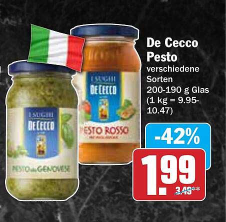 De Cecco Pesto verschiedene Sorten 200-190 g Glas