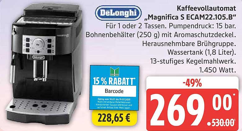 DeLonghi Kaffeevollautomat "Magnifica S ECAM22.105.B"