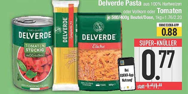 Delverde Pasta aus 100% Hartweizen oder Vollkorn, je 500/400g Beutel/Dose
