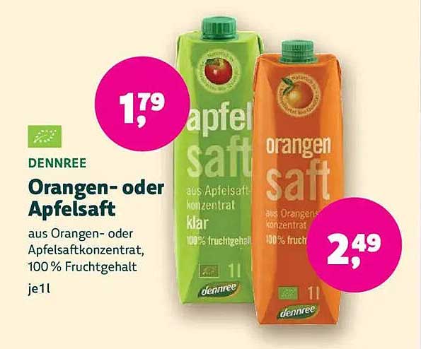 DENNREE Orangen- oder Apfelsaft