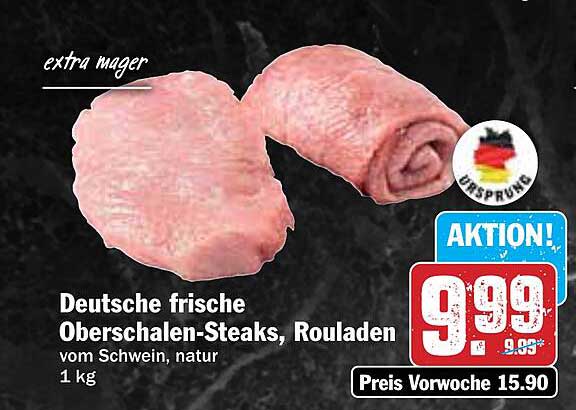 Deutsche frische Oberschalen-Steaks, Rouladen vom Schwein, natur 1 kg