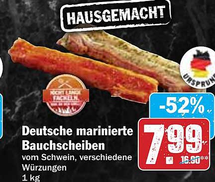 Deutsche marinierte Bauchscheiben vom Schwein, verschiedene Würzungen, 1 kg
