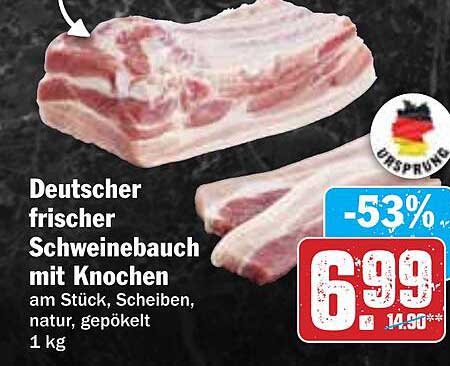 Deutscher frischer Schweinebauch mit Knochen