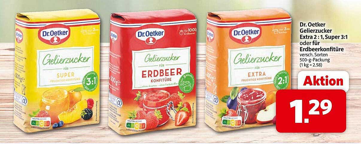 Dr. Oetker Gelierzucker Extra 2:1, Super 3:1 oder für Erdbeerkonfitüre, 500 g-Packung