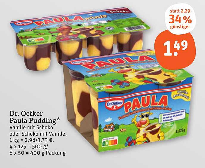 Dr. Oetker Paula Pudding 8 Vanille mit Schoko oder Schoko mit Vanille