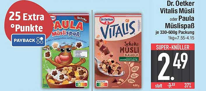 Dr. Oetker Vitalis Müsli oder Paula Müslispaß je 330-600g Packung