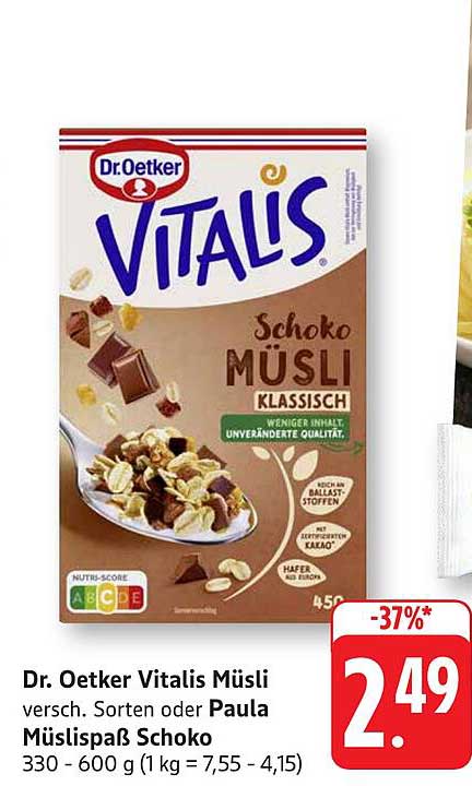 Dr. Oetker Vitalis Müsli verschiedene Sorten oder Paula Müslispaß Schoko