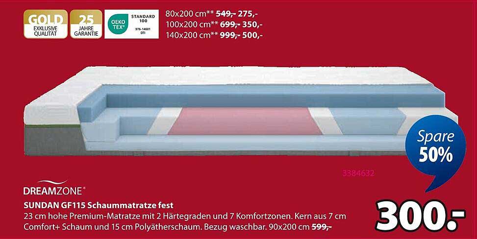 DREAMZONE® SUNDA N GF115 Schaum-Matratze - 90x200 cm