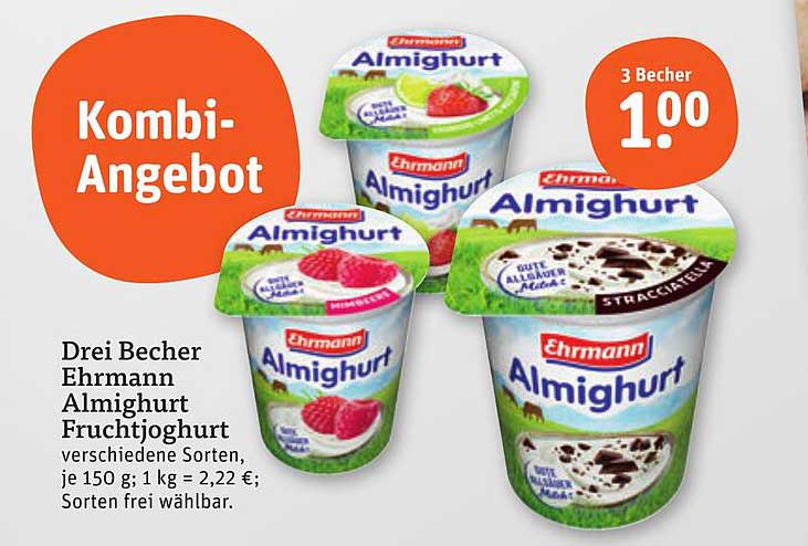 Drei Becher Ehrmann Almighurt Fruchtjoghurt – Kombi-Angebot!