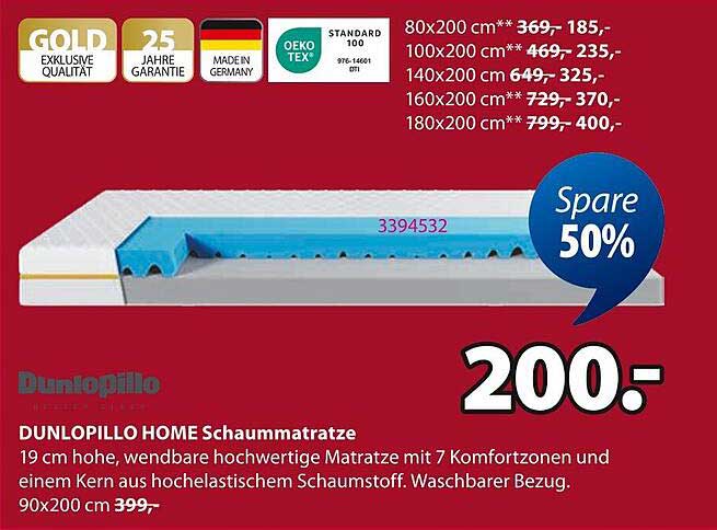 DUNLOPILLO HOME Schaum-Matratze 90x200 cm