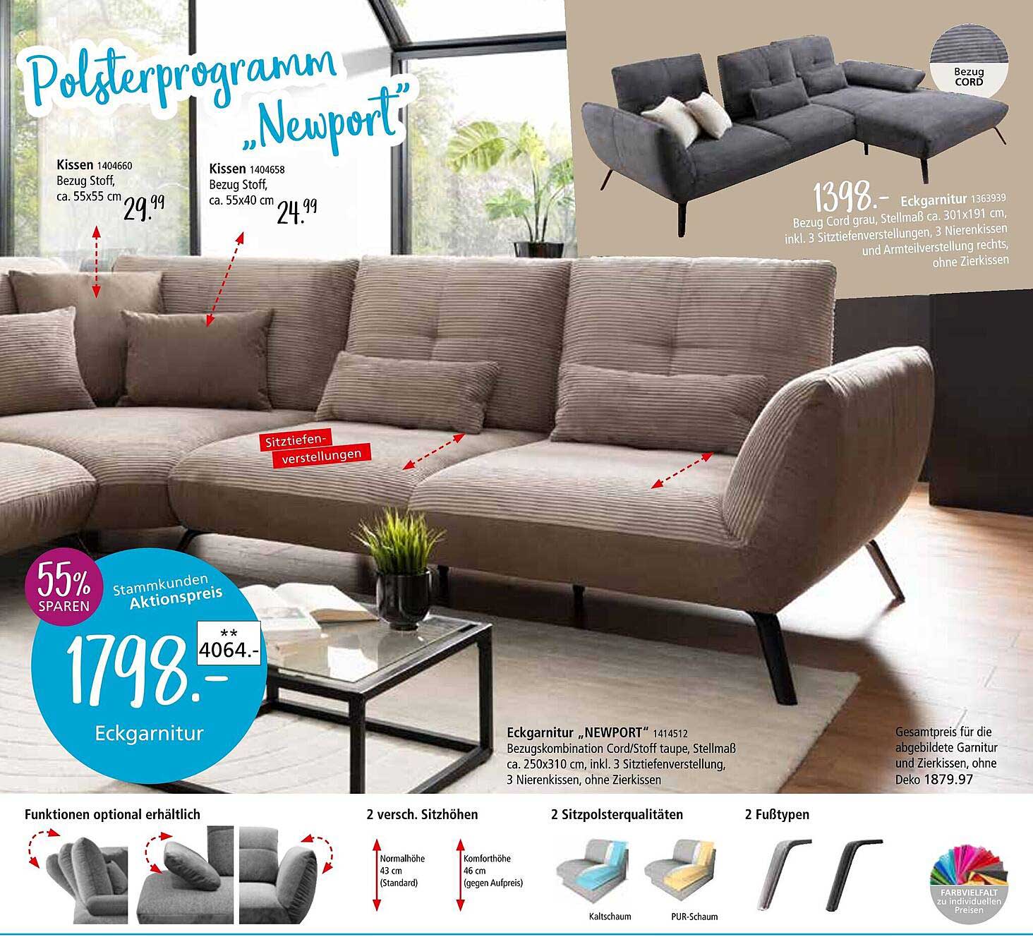 Eckgarnitur "NEWPORT" – Stil und Komfort vereint