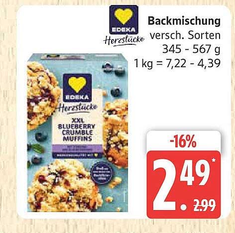 EDEKA Herstück Backmischung - XL Blueberry Crumble Muffins (345 - 567 g)