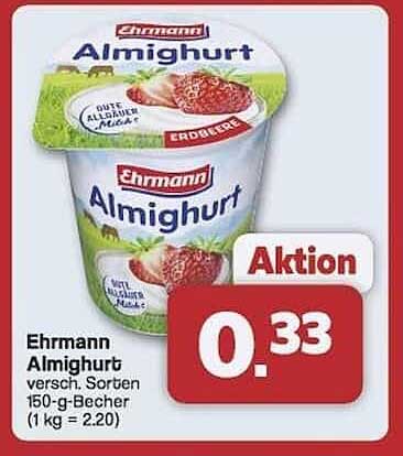 Ehrmann Almighurt, verschiedene Sorten, 150-g-Becher