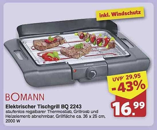 Elektrischer Tischgrill BQ 2243 von Bomann - Jetzt für nur 16,99 Euro!
