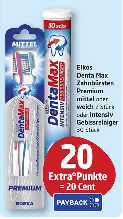 Elkos Denta Max Zahnbürsten Premium mittel oder weich, 2 Stück oder Intensiv Gebissreiniger, 30 Stück