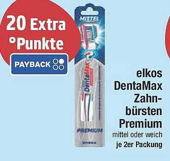 elkos DentaMax Zahnbürsten Premium, mittel oder weich, je 2er Packung