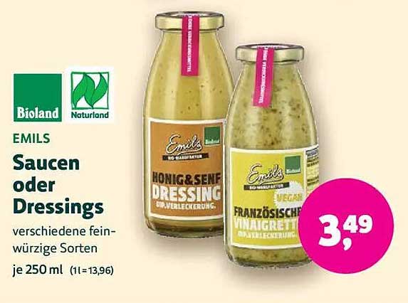 Emil's Saucen oder Dressings - Honig & Senf oder Veganer Französischer Vinaigrette