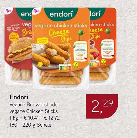 Endori Vegane Bratwurst oder Vegane Chicken Sticks