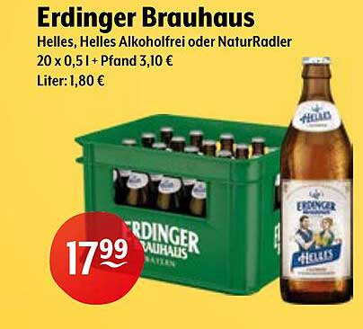 Erdinger Brauhaus - Helles, Helles Alkoholfrei oder NaturRadler 20 x 0,5 l + Pfand 3,10 €