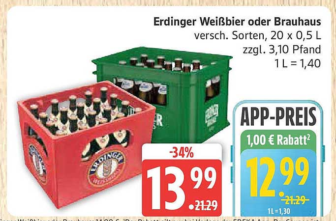 Erdinger Weißbier oder Brauhaus, 20 x 0,5 L