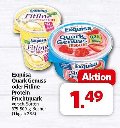 Exquisa Quark Genuss oder Fitline Protein Fruchtquark 375-500 g - Aktion