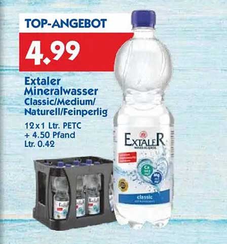 Extaler Mineralwasser Classic/Medium/Natur/Feinperlig 12 x 1 Ltr. PETC