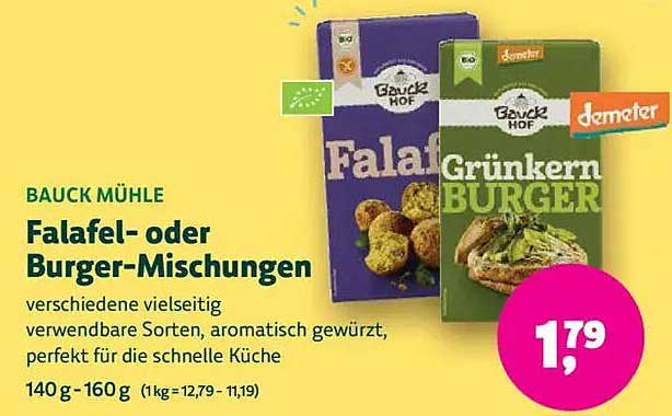 Falafel- oder Burger-Mischungen von Bauck Mühle