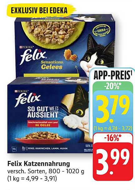 Felix Katzennahrung, verschiedene Sorten, 800 - 1020 g