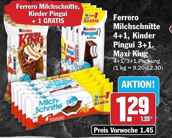 Ferrero Milchschitte, Kinder Pingui + 1 GRATIS