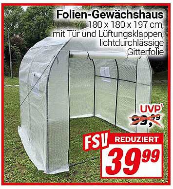 Folien-Gewächshaus 180 x 180 x 197 cm mit Tür und Lüftungsklappen