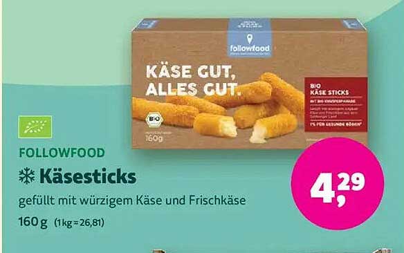 FOLLOWFOOD Käse Sticks 160 g