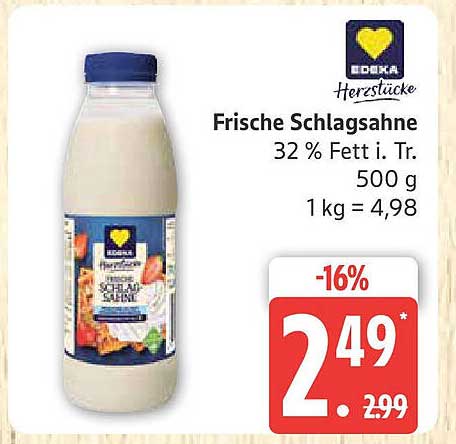 Frische Schlagsahne 32 % Fett i. Tr.