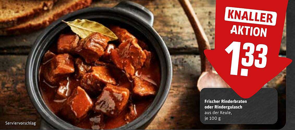 Frischer Rinderbraten oder Rindergulasch aus der Keule, je 100 g