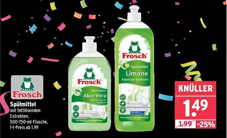 Frosch Spülmittel mit fettlösenden Extrakten – Aloe Vera und Limone