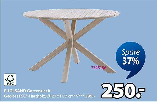 FUGLSAND Gartentisch – Geöltes FSC®-Hartholz Ø120 x H77 cm