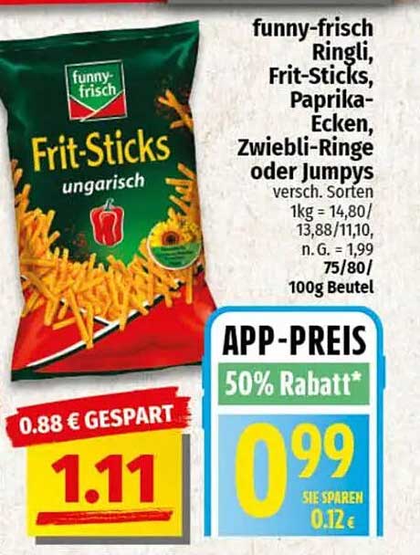 funny-frisch Frit-Sticks, Ringli, Paprika-Ecken, Zwiebli-Ringe oder Jumpys