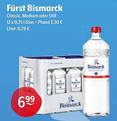 Fürst Bismarck Classic, Medium oder Still 12 x 0,75 l Glas + Pfand