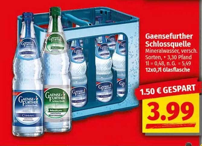 Gaensefurther Schlossquelle Mineralwasser, 12x0,7l Glasflasche