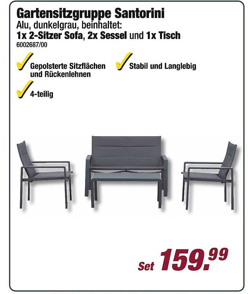 Gartensitzgruppe Santorini – 4-teiliges Set aus Aluminium