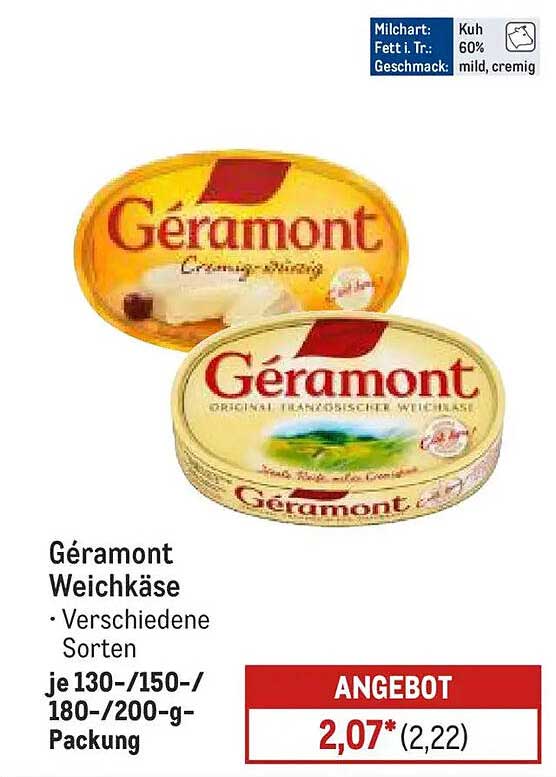 Géramont Weichkäse 130g/150g/180g/200g Packung