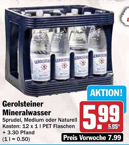 Gerolsteiner Mineralwasser - Sprudel, Medium oder Naturell, 12x1 PET Flaschen