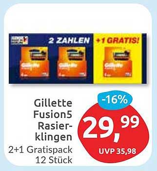 Gillette Fusion5 Rasierklingen 2+1 Gratispack (12 Stück)