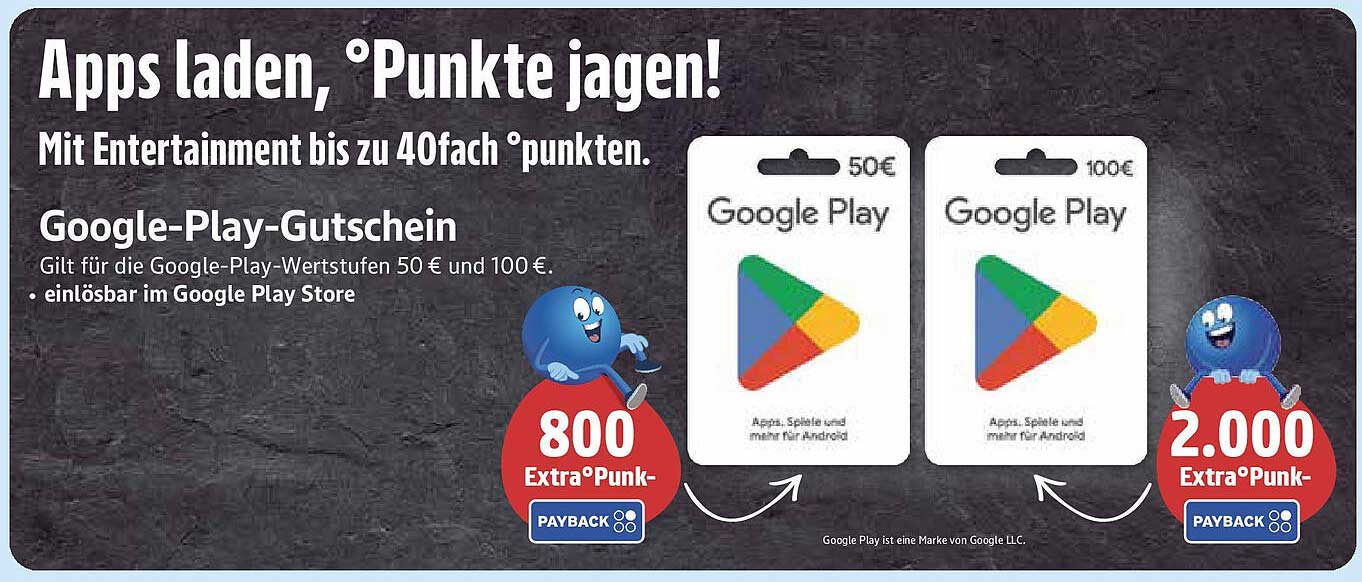 Google-Play-Gutschein - Bis zu 2000 Extra°Punkte!