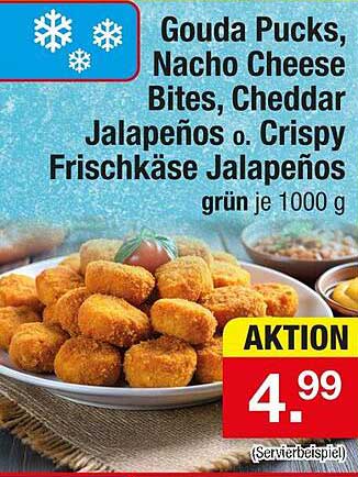 Gouda Pucks, Nacho Cheese Bites, Cheddar Jalapeños o. Crispy Frischkäse Jalapeños, grün je 1000 g