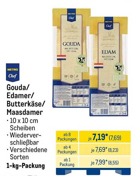 Gouda/Edamer/Butterkäse/Maasdammer 1-kg-Packung