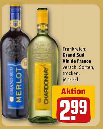 Grand Sud Vin de France - Merlot und Chardonnay, je 1-L-Fl.