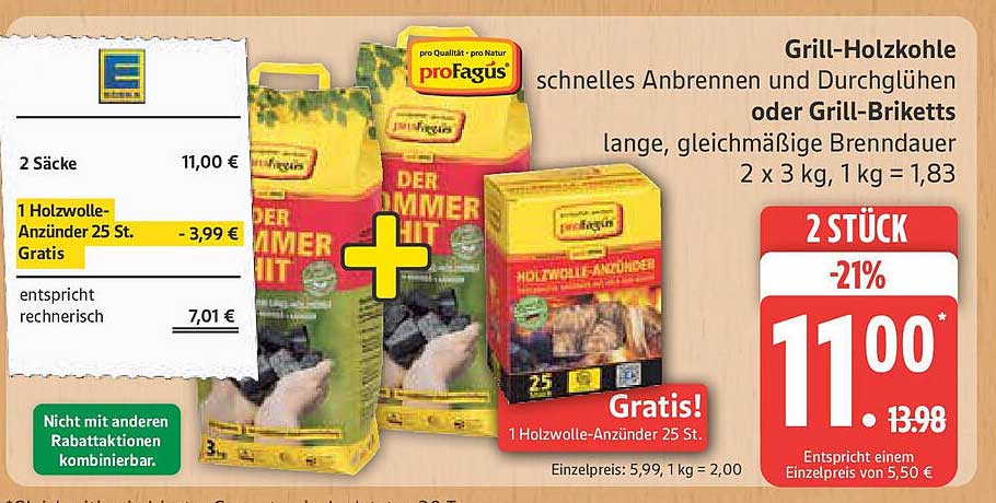 Grill-Holzkohle und Grill-Briketts 2 x 3 kg mit gratis Holzanzünder