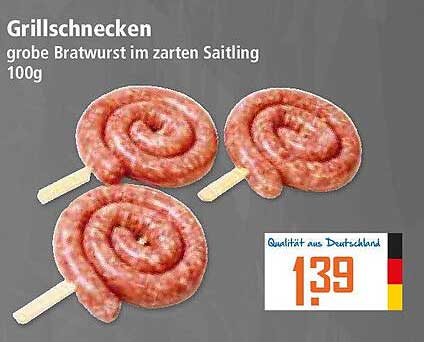 Grillschnecken - grobe Bratwurst im zarten Saitling, 100g