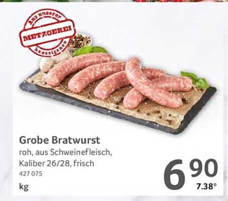 Große Bratwurst roh, aus Schweinefleisch, Kaliber 26/28, frisch